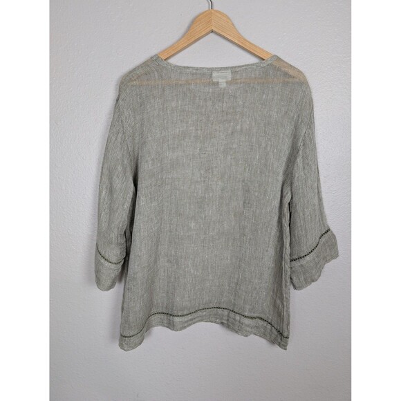 Pure Jill Green Linen Three Quarter Sleeve Top Medium - Picture 2 of 8